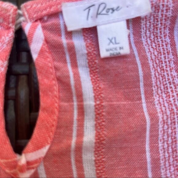 ROSE CORAL WHITE STRIPE LONG BELL SLEEVE KNOTTED BLOUSE SIZE XL - Picture 5 of 9